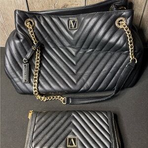 Victoria's Secret Black Quilted Shoulder Bag with Gold Accents